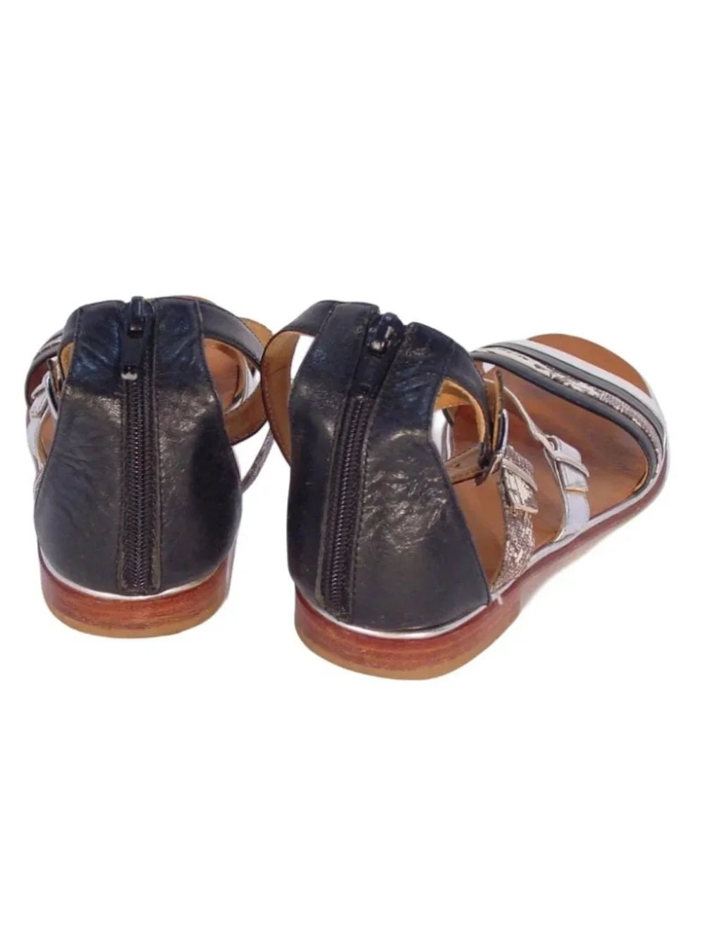 FLUEVOG Zambezi $228 Strappy Snake Print Leather Sandals 8 - Made in PERU - Picture 5 of 9